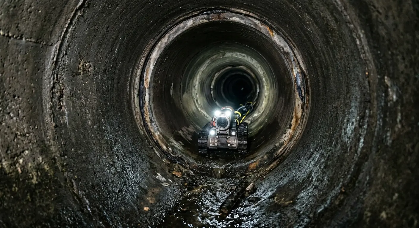 Robotic sewer camera inspecting pipe interior for Drain Snake Service in Ramapo